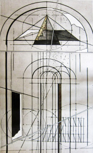 Mostre: acquaforte di Walter Valentini "La porta del tempo", esposta al Mam's di Sassoferrato a Palazzo degli Scalzi